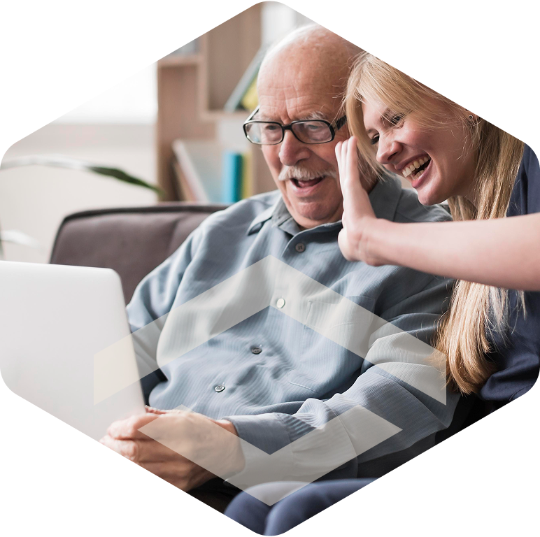 Elderly resident with caregiver