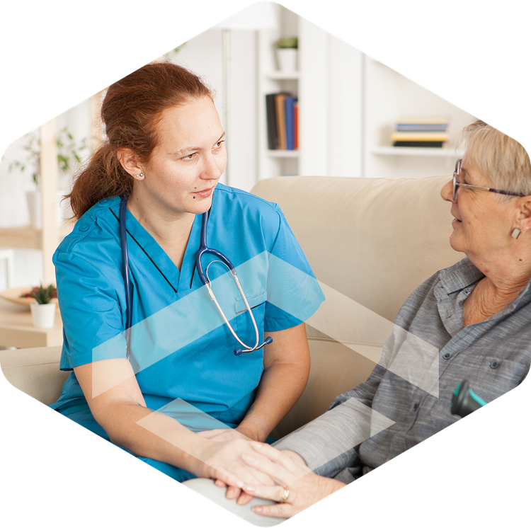 Skilled nurse caring for an elderly resident